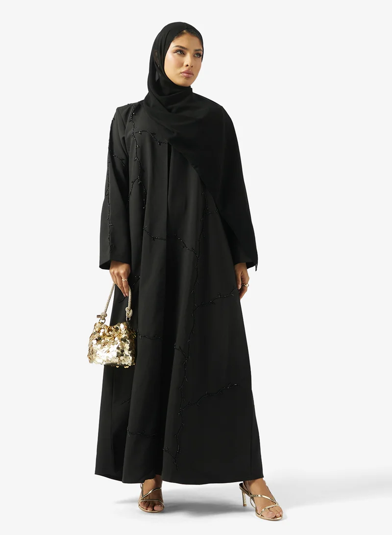 Black Embellished Abaya With Sheila